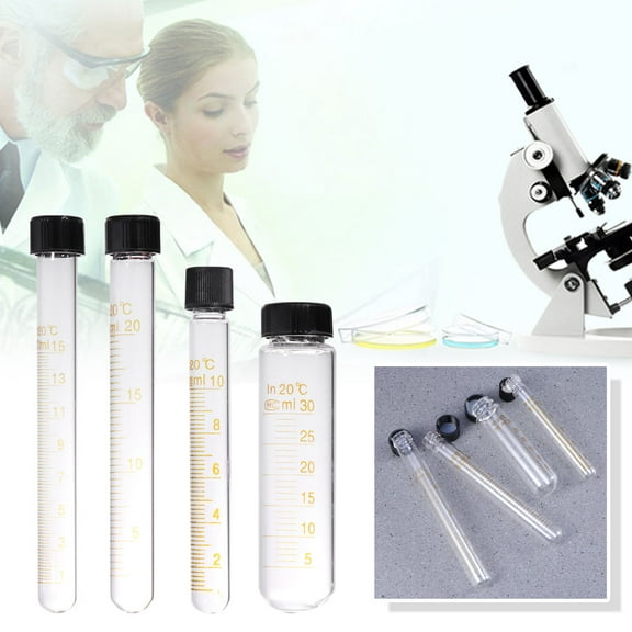 Masteelf 8-Piece Set of 4 Graduated Clear Flat Bottom Test Tubes Caps for Lab Use