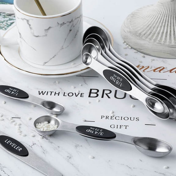 Masteelf 8 in 1 Stainless Steel Measuring Spoon Double End Measure Spoon Baking Tool for Home (Black)