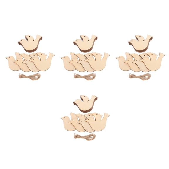 Masteelf 80 pcs Wood Bird Cutouts Unpainted Wood Bird Slices with Rope Mini Wooden Bird Shaped Slices Embellishments Unfinished Wood Ornaments for Christmas Home Decorations