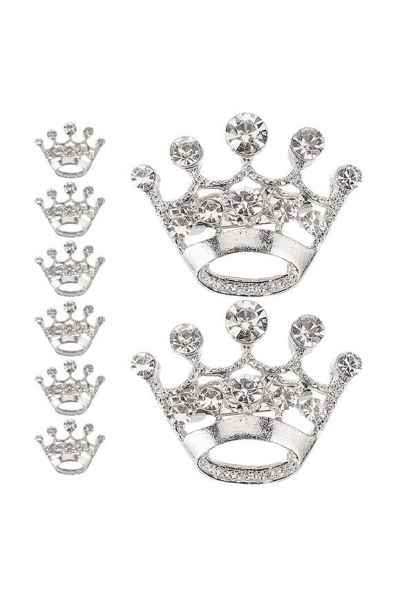 8 Pieces Elegant Crown Brooch Pins for Women in Silver Zinc Alloy Suitable for Decoration and