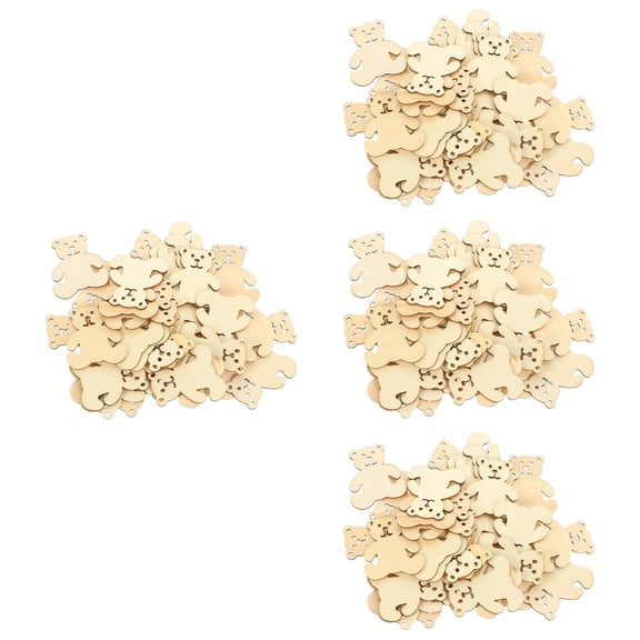 Masteelf 96 Pcs  Unfinished Wood Cutouts Bear Shape Wood Slices DIY Bear Wood Slices Adorable Bear Cutouts
