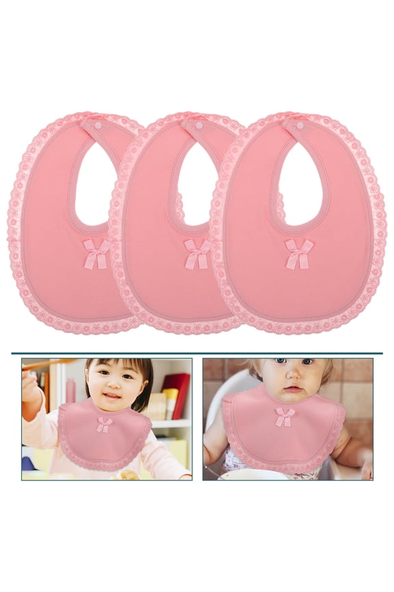 Adorable Baby Bibs with Lace Trim for Girls Made of Soft Cotton Pink 3pcs