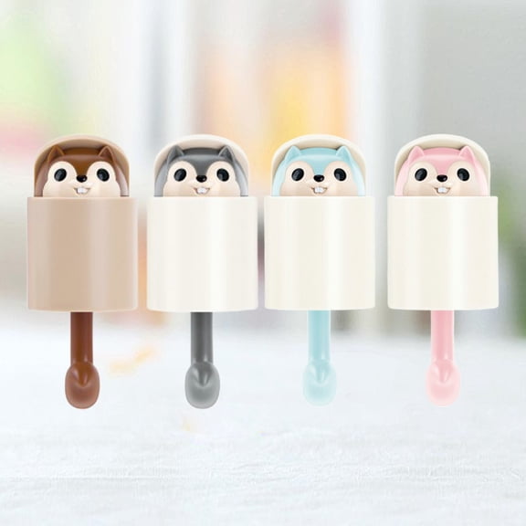 Masteelf Adorable Squirrel Cartoon Adhesive Hooks with Strong Hold for Cloth Hanging in Multi Colors 4 Pieces
