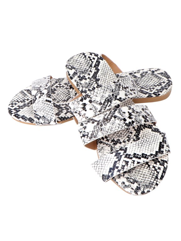 Anklet Flat Snake Print Slippers Low-heel Slippers Sturdy Slippers Woman 6 White