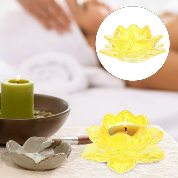 Masteelf  Artificial Flower Candle Holder Plate Zen Tea Light Holders Lotus Yellow
