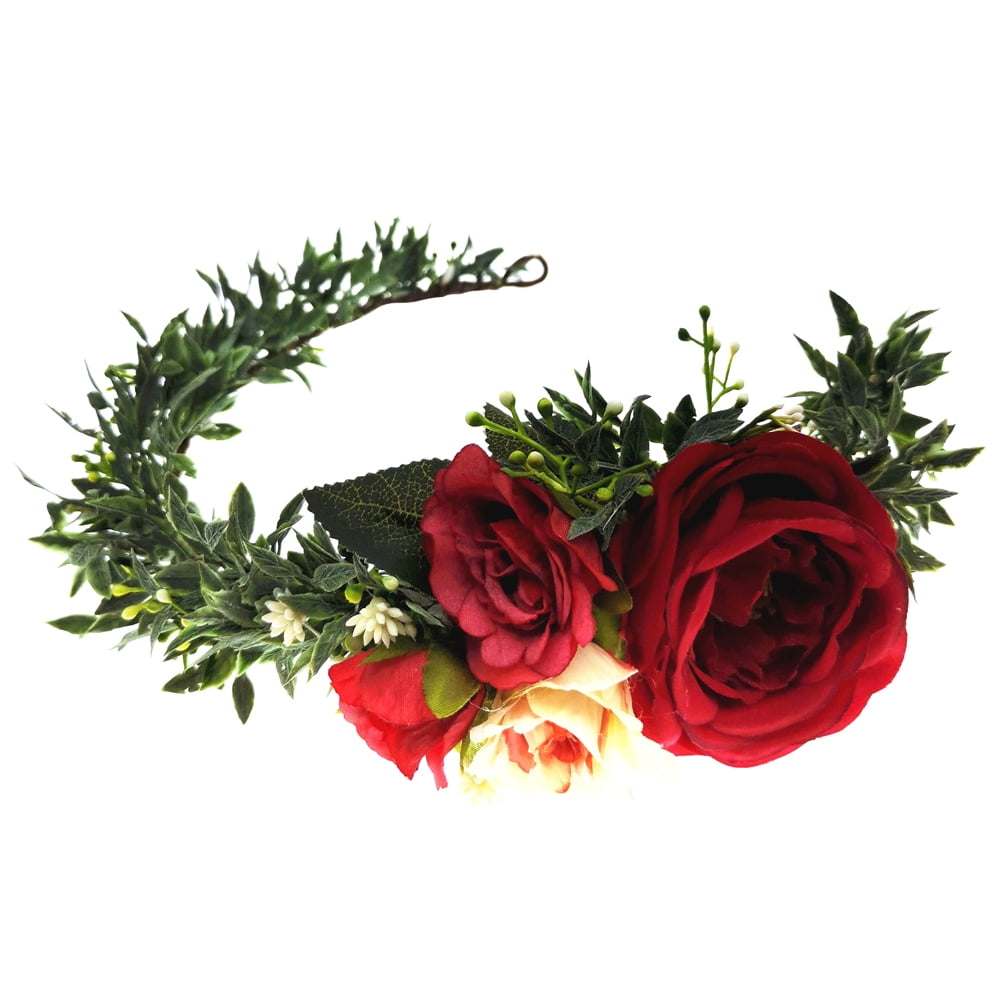 OFFIGAM Red Rose Headpiece Cloth Bridesmaid Headwear For Masquerade ...