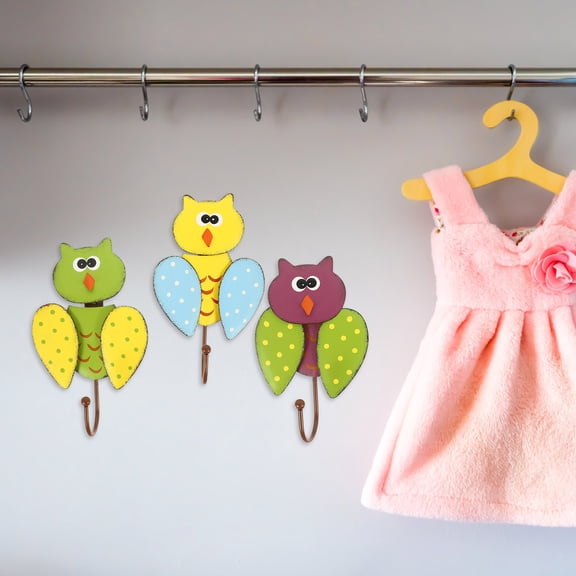 Masteelf Assorted Color Cartoon Owl Wall Hooks for Garden Use Sturdy Iron Key Holder 3pcs Set
