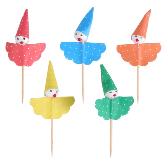 Masteelf 80pcs Assorted Color Cute Clown Cake Toppers for Birthday Parties and Events, Paper Cupcake Decorations