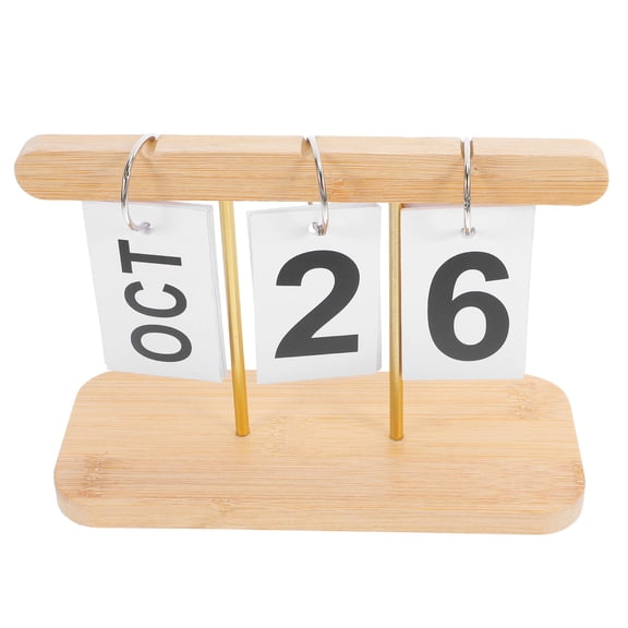 Masteelf Bamboo and Metal Perpetual Calendar Reusable Bamboo Desk Calendar Standing Calendar for Classroom Office Decoration