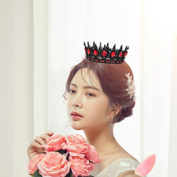 Masteelf Baroque Crowns Queen Crown Gothic Tiara Crystal Crowns Princess Tiara Vintage Tiara For Women Girls Halloween Costume Party Prom Black and Red