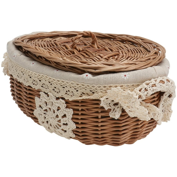 IDEANATEGRATE Linen Cloth Woven Rattan Basket Simple Style Office Use Picnic 1Set 12x8in