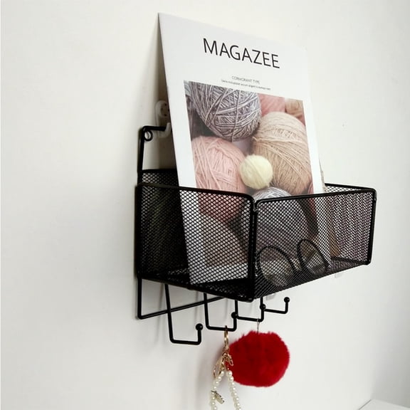 LOLIPPYY No Perforation Bathroom Storage Rack Black with Smooth Iron Mesh Shelf