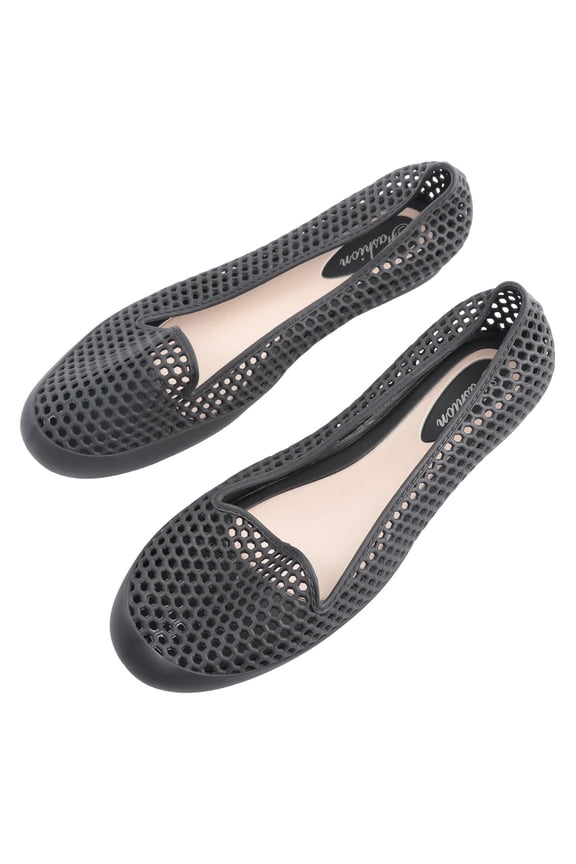 Beach Shoes Breathable Cool Durable Simple Hollow Plastic Shallow Flat Leisure Shoes for Outdoor (Black, 39 Yard)
