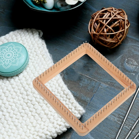 Masteelf Wooden Knitting Loom Square Weaving Board for DIY Crafts Hats Scarves Shawls Light Yellow