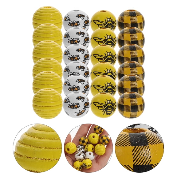 Masteelf Bee Themed Wooden Beads for DIY Crafts and Decorations 120pcs Assorted Color Round Beads