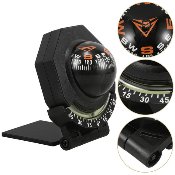 Masteelf Black ABS Acrylic Car Compass Dashboard for Outdoor Use with Night Glow Foldable Design Vehicle Mountable Size 3.5 Inches