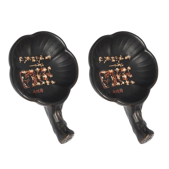 Masteelf Black Ceramic Ashtray for Writing Use with Flower Design and Handle 2 Pcs Smooth Surface