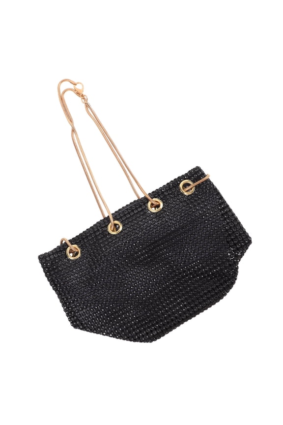 Black Chic Shoulder Bag Rhinestone Crossbody Bag Cool Handbag Fashionable Shiny Chain Bag Beach Pouch for Woman Lady Female