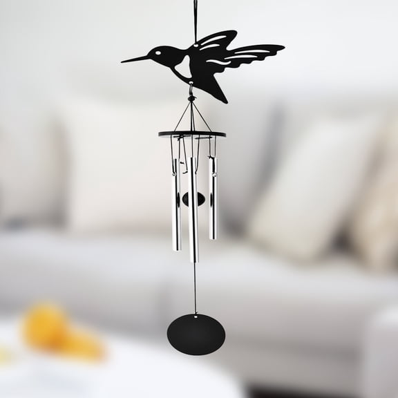 Masteelf Black Metal Music Wind Chime for Home Decor with Soothing Sounds and Round Ring, 29.5 Inches