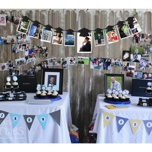 Masteelf Black Paper Photo Banner Set for Graduation Party Decorations Includes 10 Doctoral Hat Design Clips 3 Meters