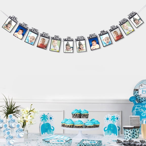 Masteelf Black Photo Banner Retro Baby's First Birthday Bunting 12-month Photo Show Birthday Party Supply Birthday Decoration -Letters (Black)