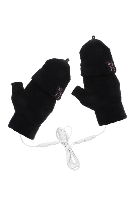 Black USB Heated Gloves Half Finger Design Warm Wool Hand Warmers Comfortable for Outdoor and Winter Use
