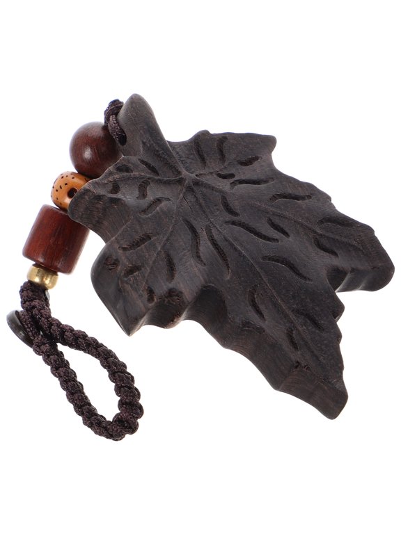 Wooden Maple Leaf Keychain Pendant with Antiloss Function and Stylish Black Design