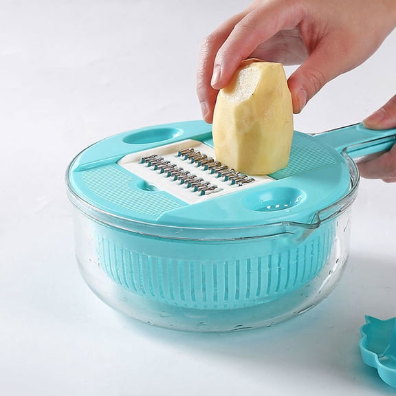 Masteelf Blue Stainless Steel Vegetable Slicer with Draining Basket for Kitchen Use Safe and 1 Set