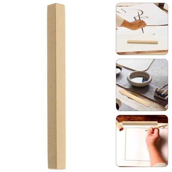 Masteelf Brass Paperweight with Ruler Scale, Desktop Decoration, Convenient Chinese Paper Weight for Office and Study