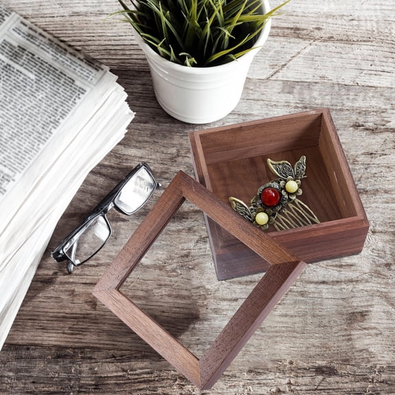 SWETRACE 1Pc Brown Wooden Desktop Box for Storage with Window Lid Home Organizer for Office Sundries