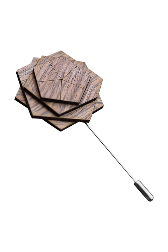 Brown Floral Lapel Pin for Men Suits Made of Wood and Zinc Alloy Adds Elegance to Formal Occasions