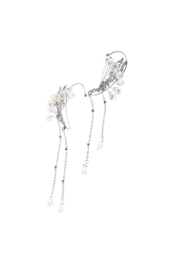 Butterfly Tassel Earrings With Crystal Flowers Ear Cuff Clip For Women For Parties Weddings And Special Occasions Boho Dangle Ear Chain Jewelry