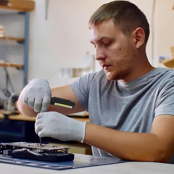 Masteelf COB LED Pocket Pen Light Inspection Flashlight with Rotating Magnetic Strip Great for Camping Household Workshop Automobile (Black)