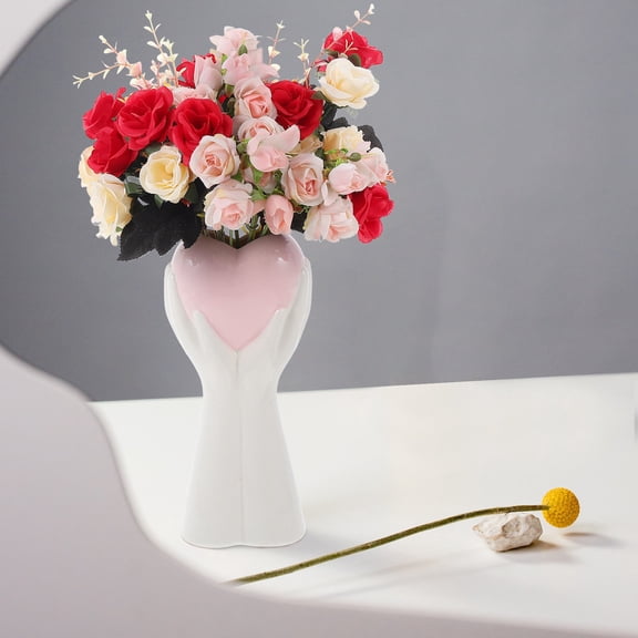 Masteelf Ceramic Hydroponic Vase for Hand Shaped Flowers Vases White