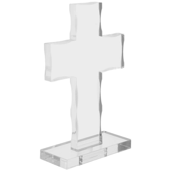 Masteelf Clear Acrylic Standing Cross with Stand Christian Baptisms Cross Religious Cross Statue for Weddings Christening Baby Shower Table Decoration