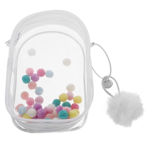 Masteelf Clear Figure Display Shoulder Bag Portable Display Case with Pom Poms for Mini Figures Dolls Dustproof Small Doll Organizer
