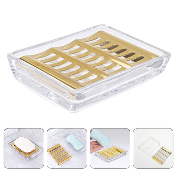 Masteelf Clear Glass Soap Dish With Stainless Steel Drain Tray Self Draining Soap Holder Sponge Holder Soap Dish Saver For Shower Bathroom Kitchen Sink