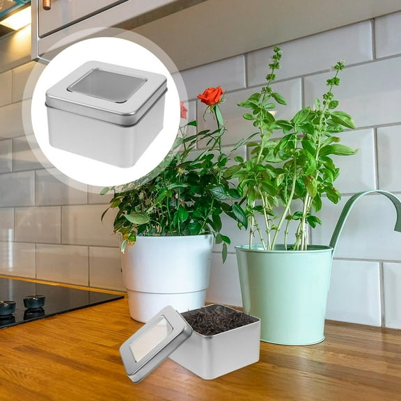 Masteelf Clear Square Empty Tin Cube Tea Canister Gift Boxes with Lids Silver