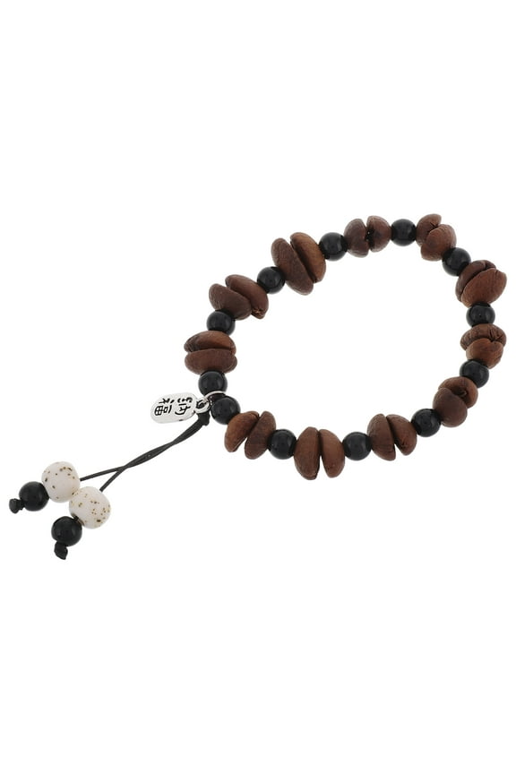OFFIGAM Brown Coffee Bean Round Beads Bracelet Minimalist Jewelry Accessory for Women and Men, 1 Piece, 4.3 x 2.6 x 0.4 Inches
