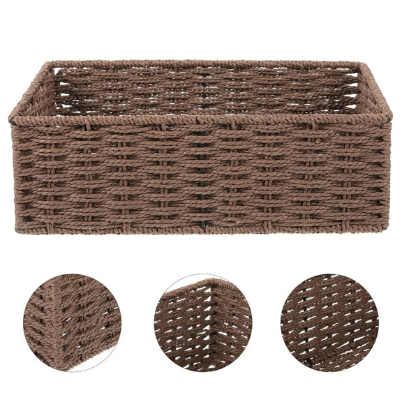 Masteelf Coffee Paper Rope Woven Storage Basket for Bedroom and Home Office Use 12.5 x 8.5 x 6 inches