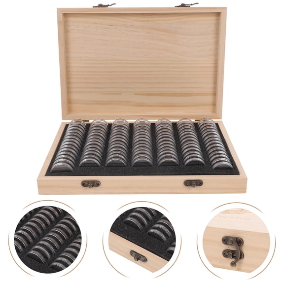 Masteelf Coin Box Wooden Display Case Coin Capsules Universal Case Coin Display Container Coin Collector Organizer for Coin Collection Supplies