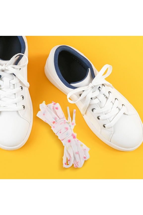 Colorful Dot with Pompom Decoration, Flat Ribbon Laces for Sneakers, Everyday and Party Wear