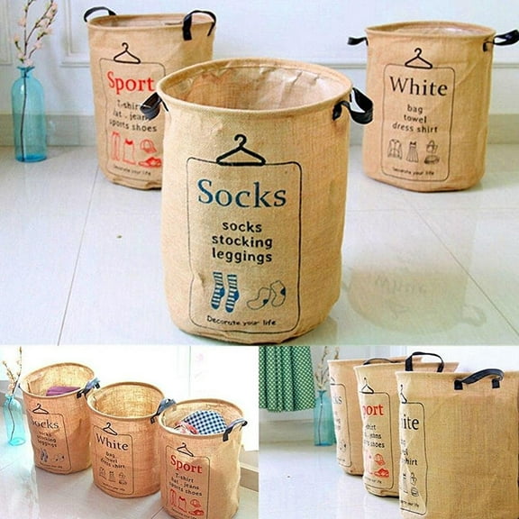 Masteelf Cotton Storage Basket Organizer Bin with Jute Print, Multipurpose Laundry and Home Storage Baskets