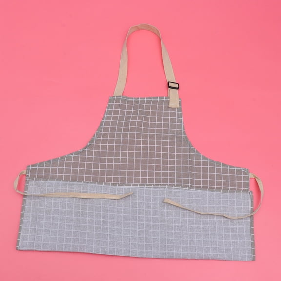 Masteelf Cotton and Linen Aprons Checkered Adjustable Halter Apron with Pockets Cooking Smock (Grey)