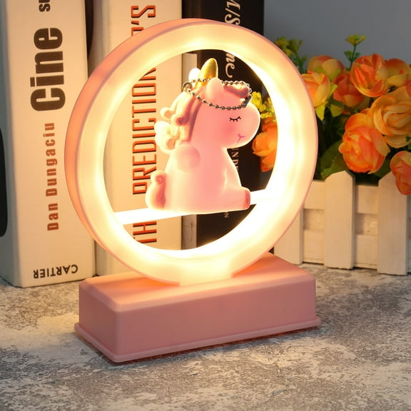 Masteelf Creative Unicorn Pink Night Lamp for Home Use Battery Powered Music Function Plastic Decoration 5.5 Inches