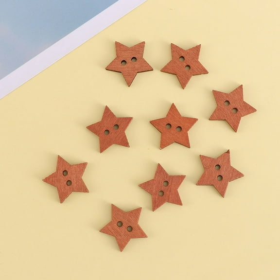 Masteelf Cute Small Star Buttons for Crafting with Smooth Finish Wood Brown Multipurpose Decorative Buttons 2Holes 0.5 Inch