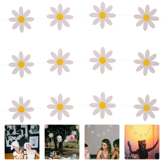 Masteelf Daisy Banner Garland for Decor White Paper Accessories Spring 3pcs 8.5x11 Inches