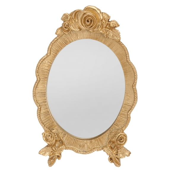 Masteelf Desk Makeup Mirror Vintage Rose Flower Oval Tabletop Vanity Mirror Portable Cosmetics Mirror for Dorm Home Bedroom Golden