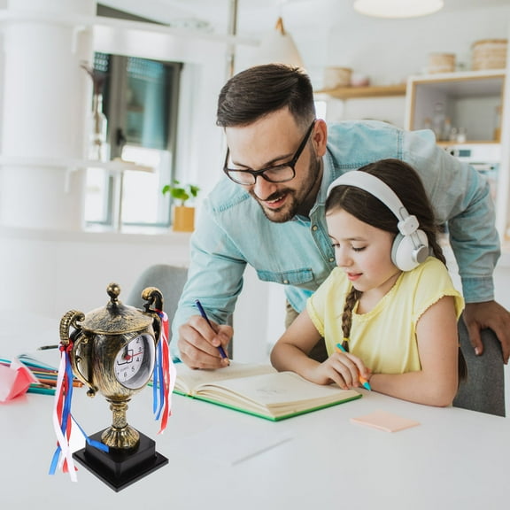 Masteelf Desktop Clock Creative Trophy Shape Clock Alarm Clock Graduation Present Competition Trophy Clock