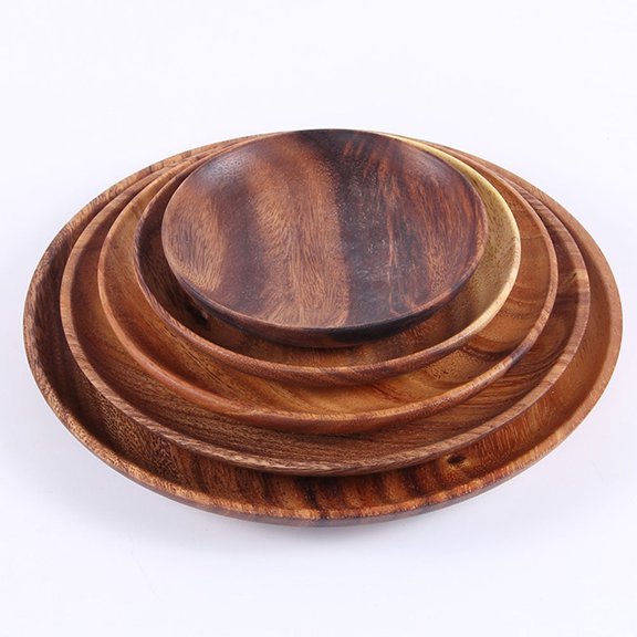 Masteelf 2Pcs Acacia Mangium Food Plates for Serving Tray and Storage Container in Coffee Shops
